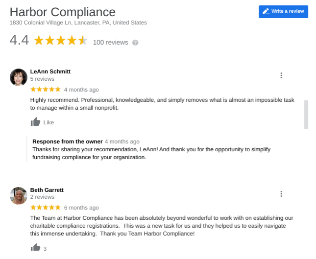 harbor compliance google review positive