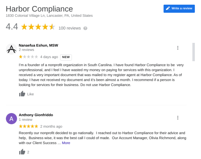 harbor compliance google review negative